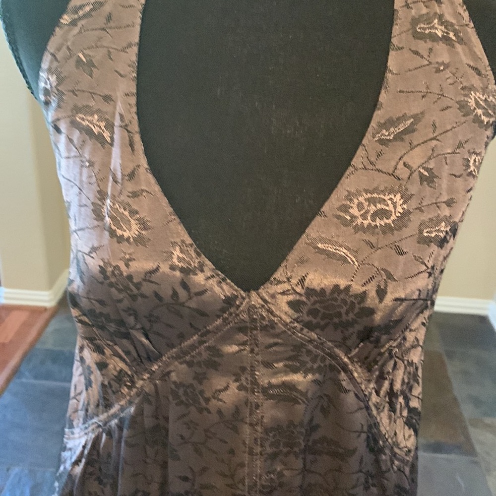 Beautiful Anthropologie Halter Dress in a gorgeous dark grey embossed fabric. - Picture 2 of 3